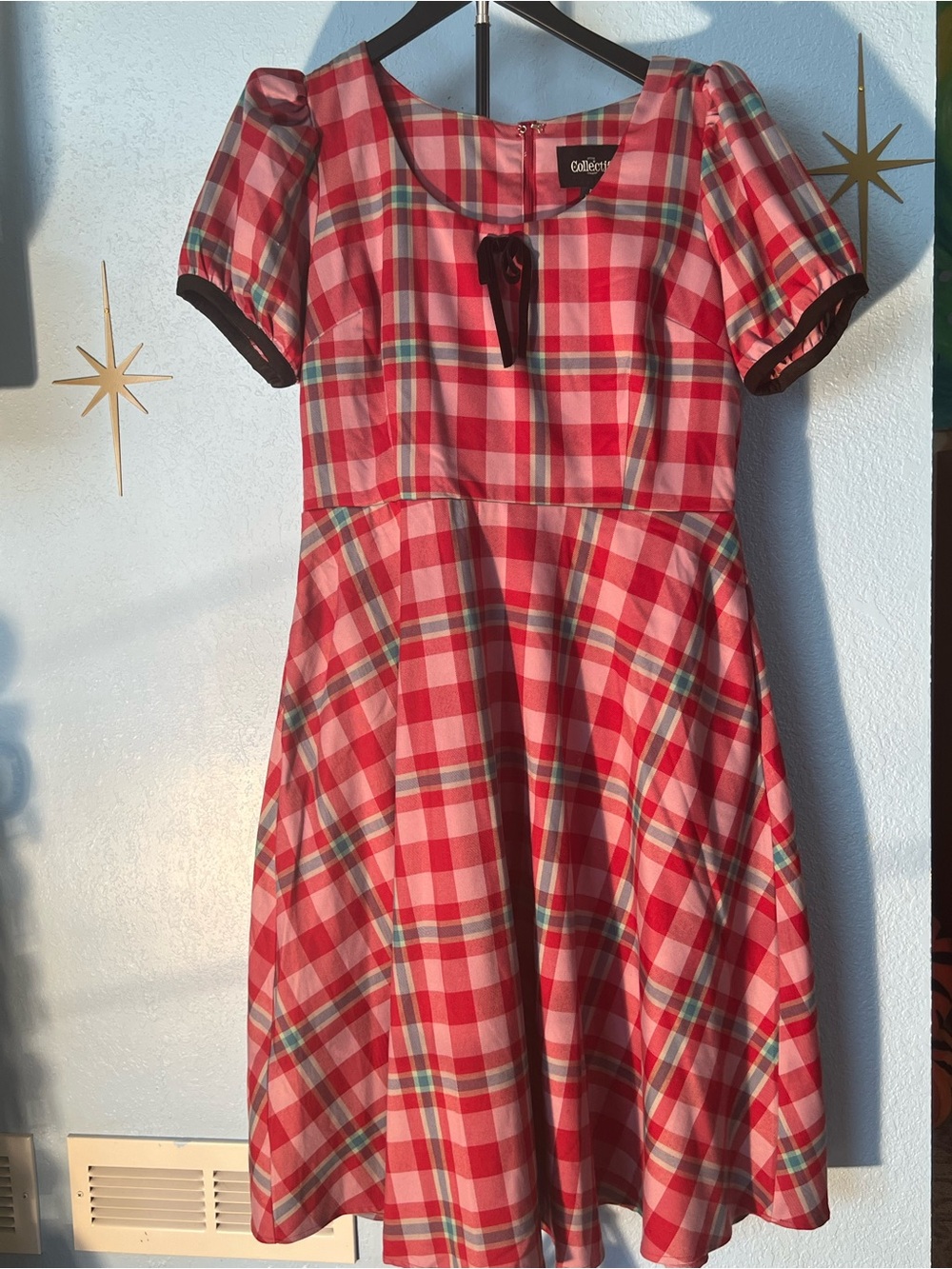 Collectif Concepts Red Plaid Puff Sleeve Dress